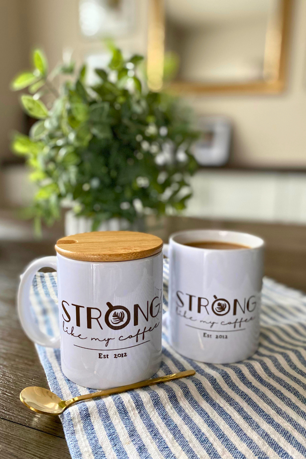 Strong Like My Coffee Mug with Lid & Spoon
